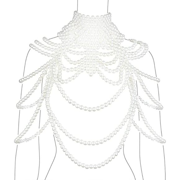 𝅺WHITE Pearl Body Chain Sexy Bra Fashion Shoulder Necklaces Harness Jewelry Sexy - Picture 7 of 7